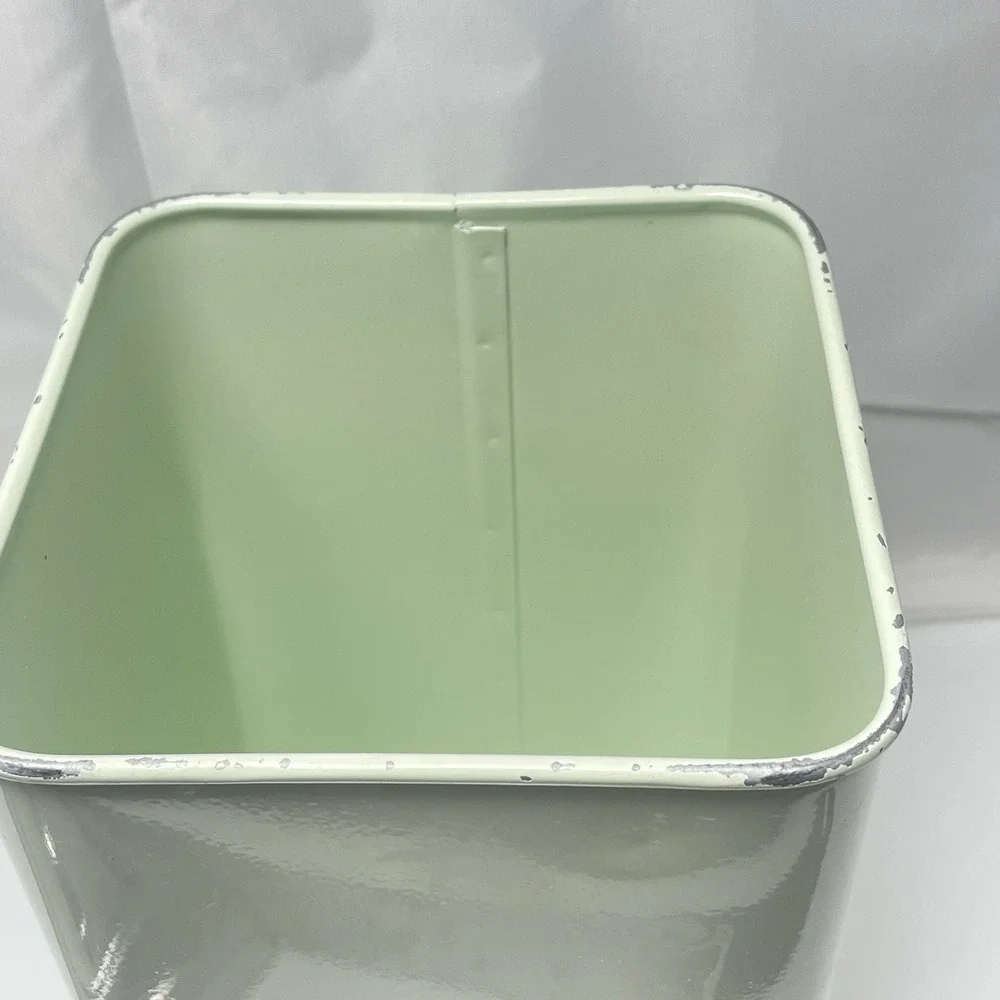 2‎ Pier 1 Imports Square Enamel Metal Canisters Chrome Lids Mint Green Flour